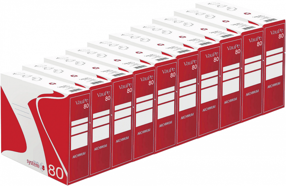 10x Pudło archiwizacyjne VauPe, do luźnych dokumentów, 80mm, czerwony