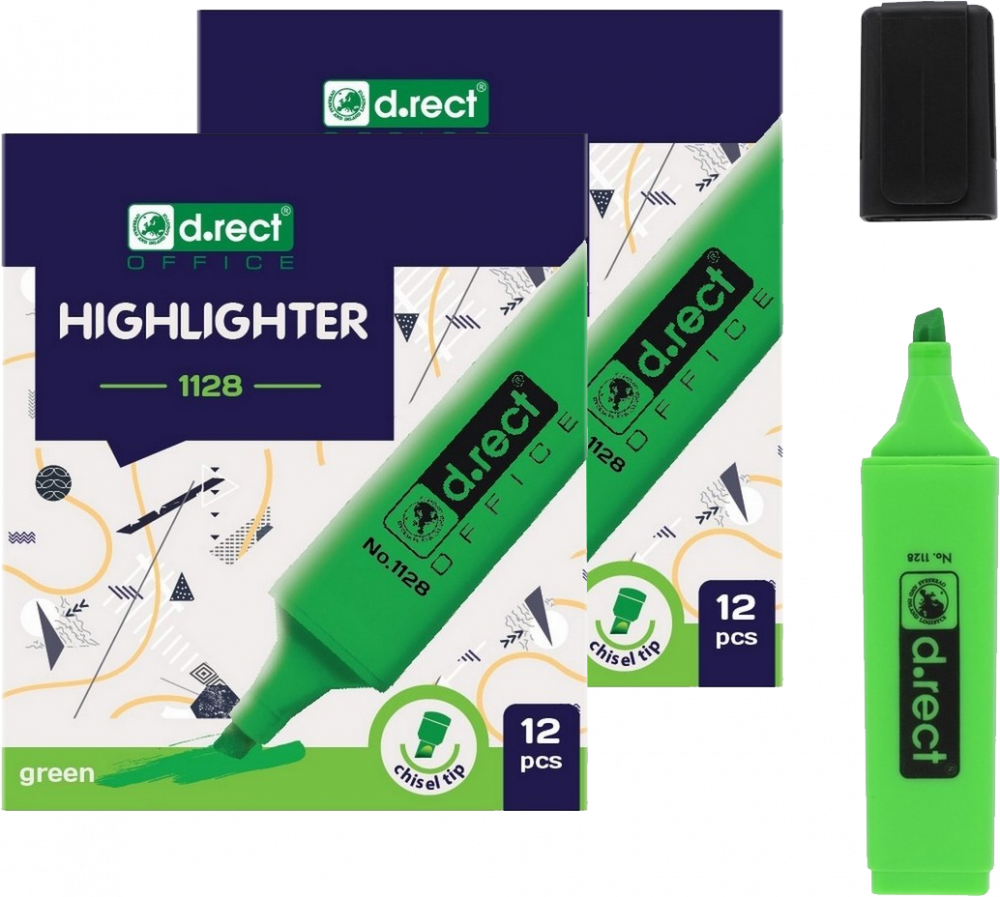 24x Zakreślacz D.Rect, 1128, ścięta, zielony