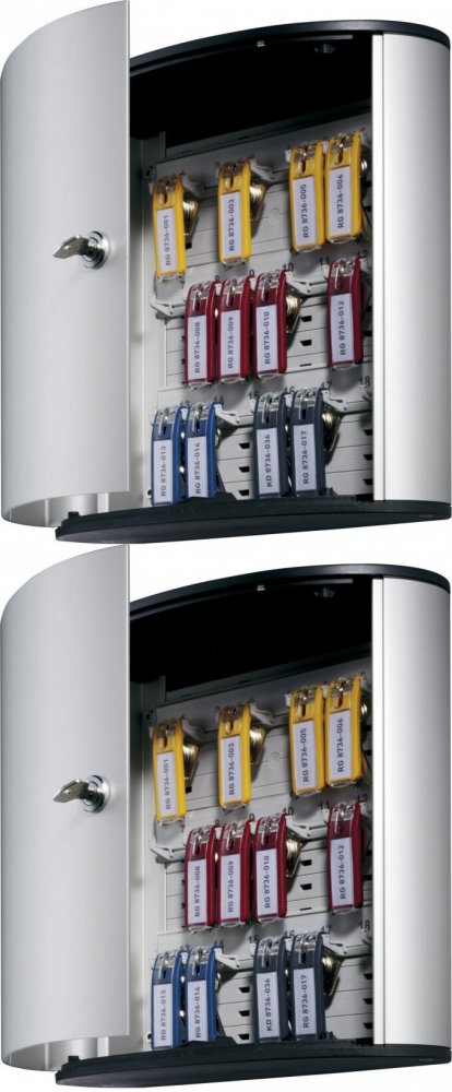2x Szafka na klucze Durable Key Box, na 18 kluczy, z zamkiem cylindrycznym i zawieszkami, srebrny