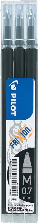 Wkład do wymazywalnego pióra kulkowego Pilot, Frixion, 0.7mm, 3 sztuki, czarny