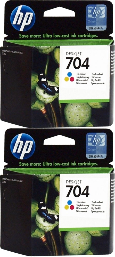 2x Tusz HP 704 (CN693AE), 200 stron, cyan (błękitny), magenta (purpurowy), yellow (żółty)