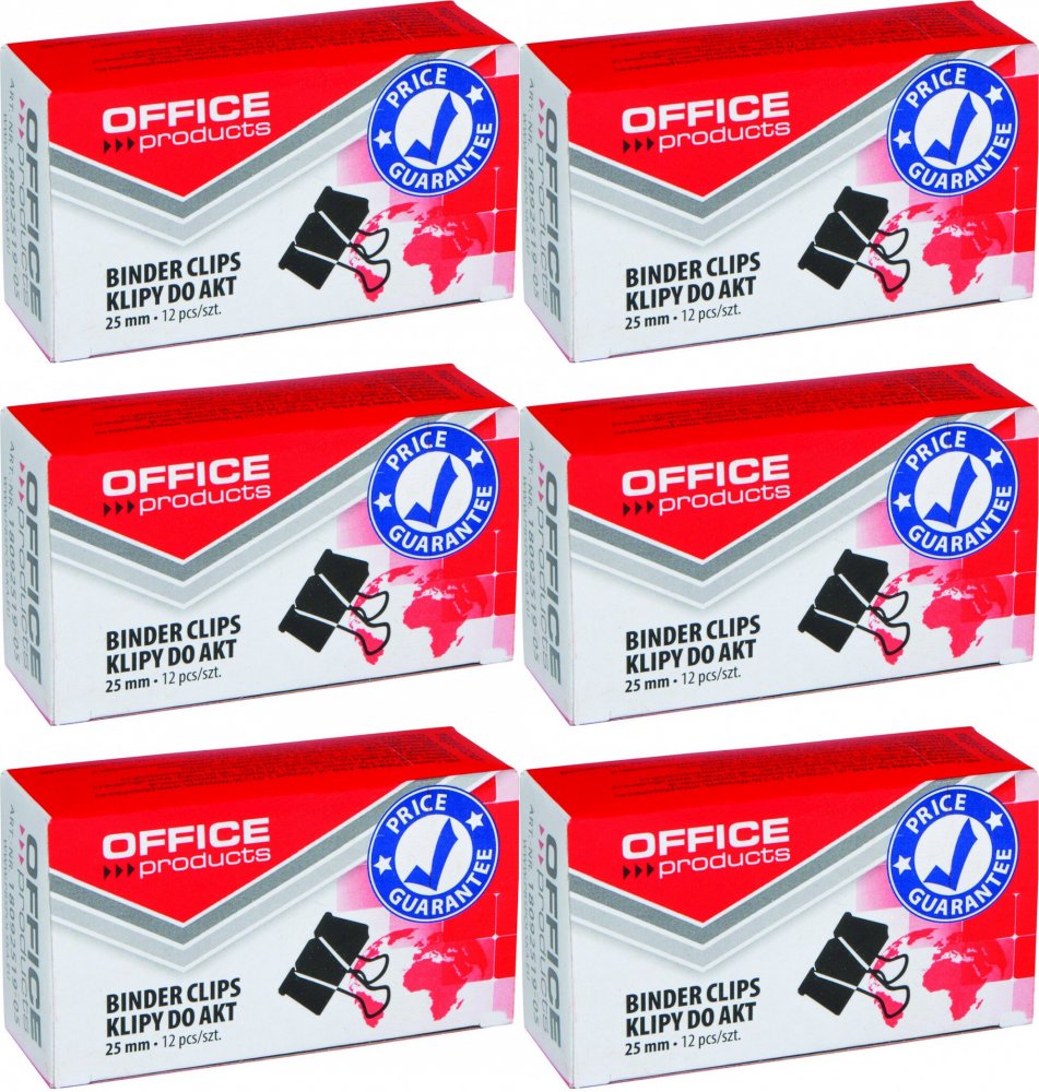 6x Klip biurowy Office Products, 25mm, 12 sztuk, czarny