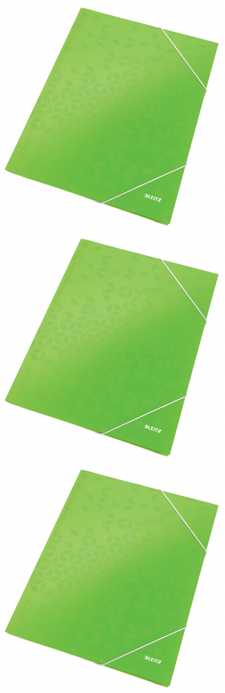 3x Teczka kartonowa z narożną gumką Leitz Wow, A4, 300g/m2,15mm, zielony