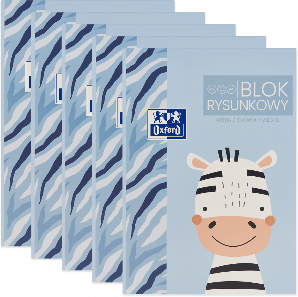 5x Blok rysunkowy Oxford Kids, A4, 20 kartek, biały