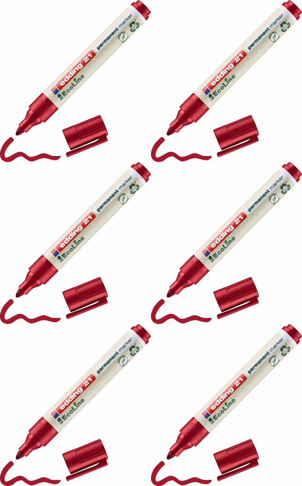 6x Marker permanentny edding 21 EcoLine, okrągła, 1.5-3mm, czerwony