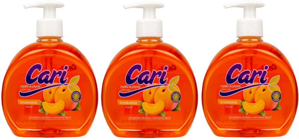 3x mydło w płynie Cari, brzoskwiniowy, z dozownikiem, 500ml