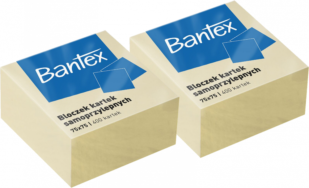 2x Karteczki samoprzylepne Bantex, 75x75mm, 400 karteczek, żółty