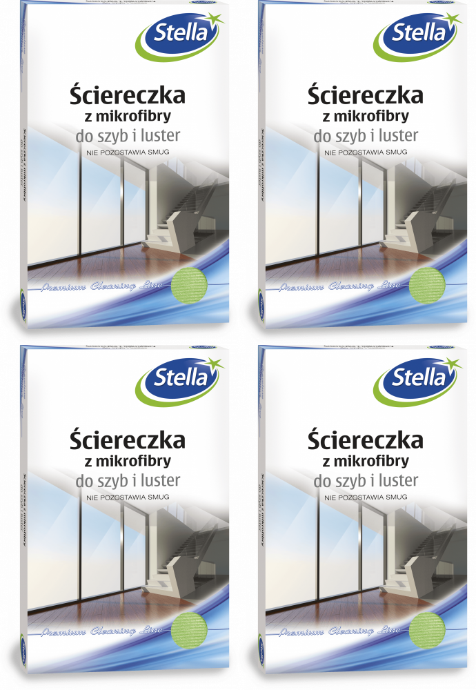 4x Ściereczka z mikrofibry Stella, do szyb i luster, 30x40cm, 1 sztuka, zielony