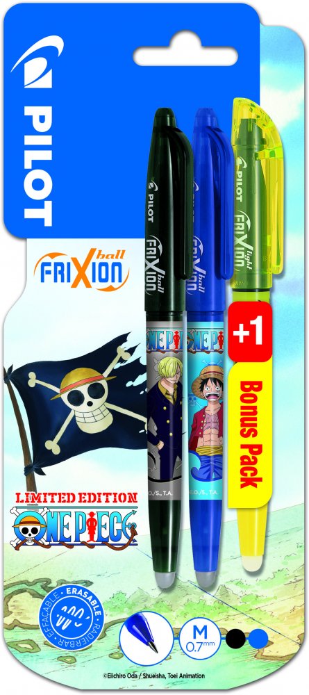 Pióro kulkowe wymazywalne Pilot Frixion Ball One Piece, 0.7mm, 2 sztuki+ zakreślacz wymazywalny Pilot, Frixion Light, ścięta, 4mm