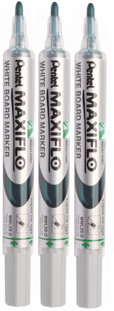 3x Marker suchościeralny Pentel Maxiflo MWL5S, okrągła, 4mm, zielony