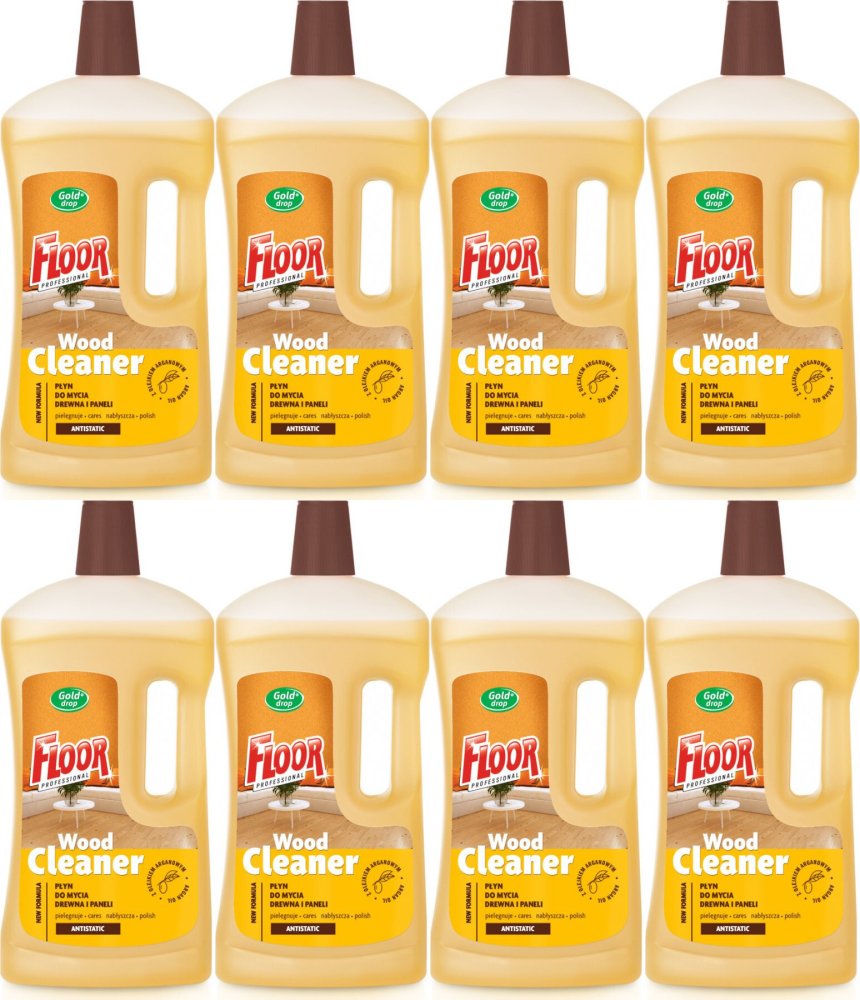 8x Płyn do mycia drewna i paneli Floor Professional Gold Drop, z olejkiem arganowym, 1l