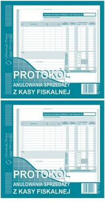 2x Protokół anulowania sprzedaży z kasy fiskalnej MiP 171-2, 2/3 A4, 80k