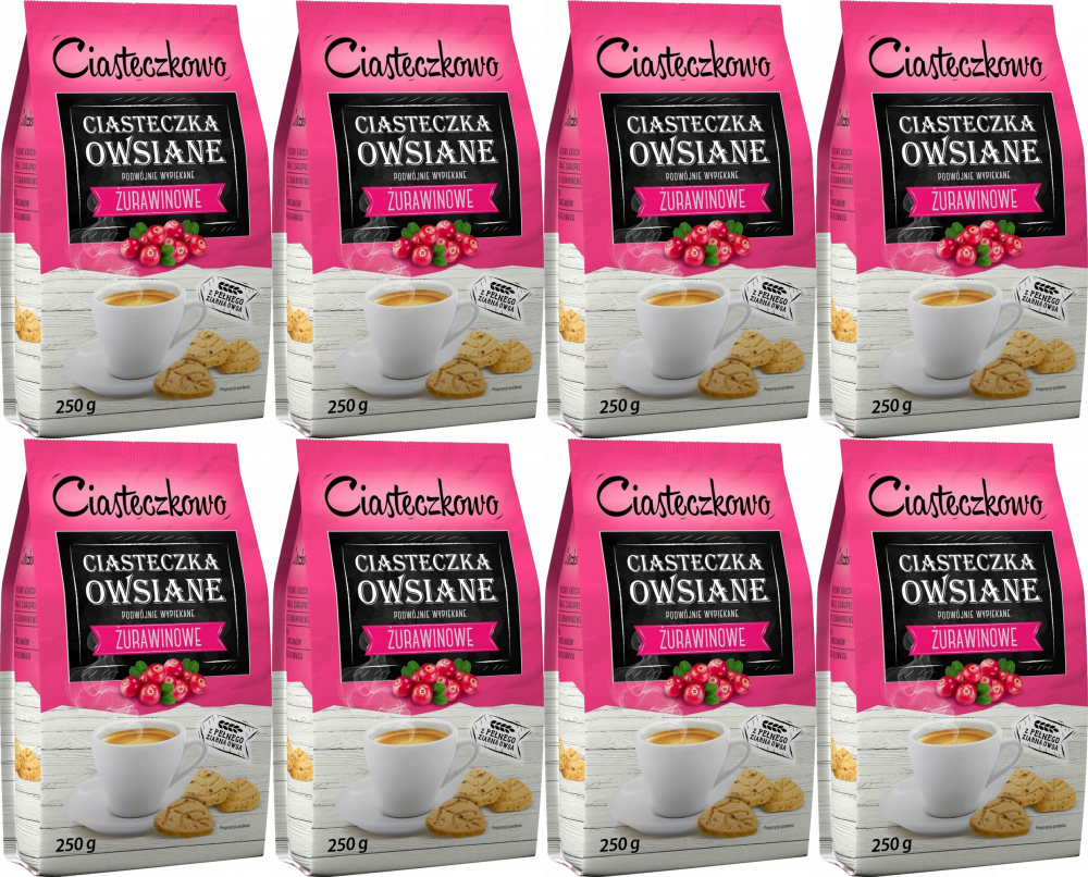 8x Ciasteczka owsiane Sante Ciasteczkowo, żurawina, 250g
