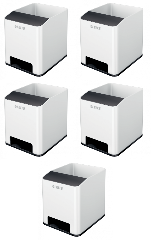 5x Kubek na długopisy Leitz Wow, ze wzmacniaczem dźwięku, 90x100x101mm, dwukolorowy, biało-czarny
