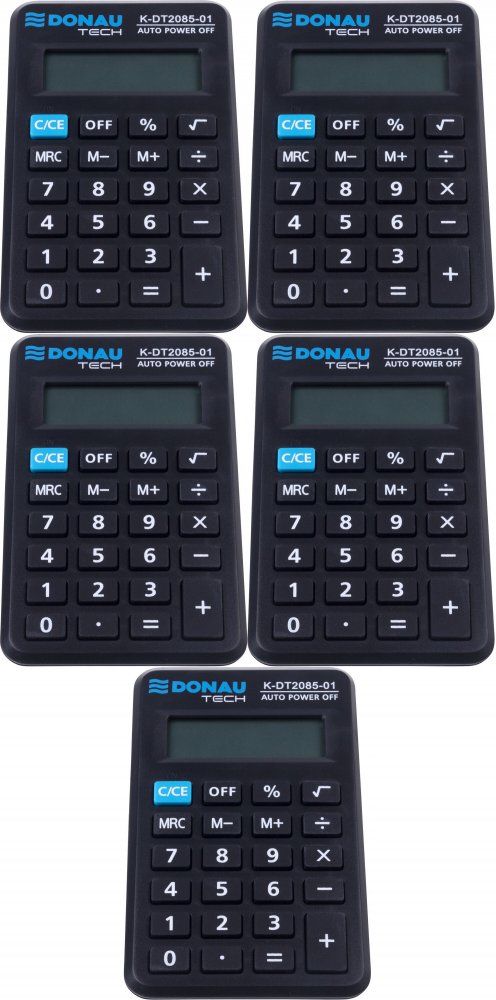 5x Mały kalkulator kieszonkowy Donau Tech, 8-cyfr, 114x69x19 mm, czarny