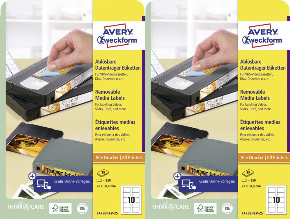 2x Etykiety na dyskietki Avery Zweckform, usuwalne, 70x50.8 mm, 25 arkuszy, biały