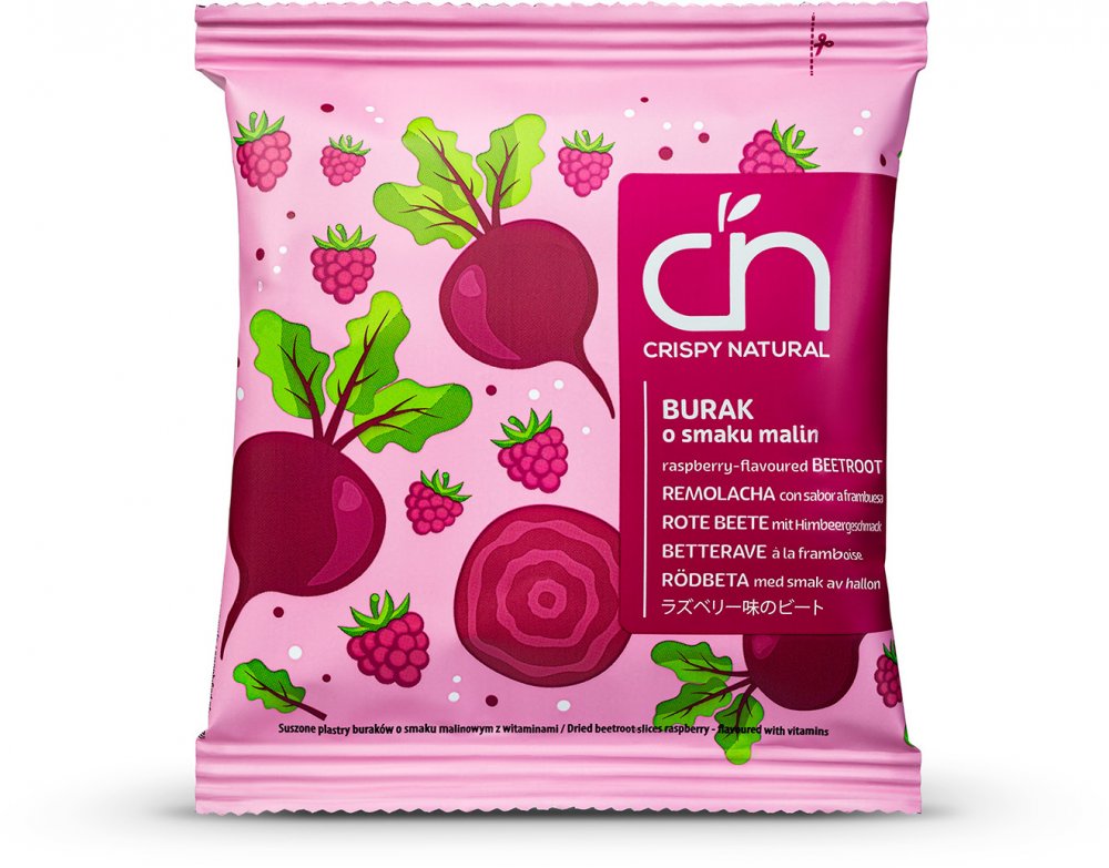 Chipsy z buraka Crispy Natural Burak Malinowy, z sokiem malinowym, 18g