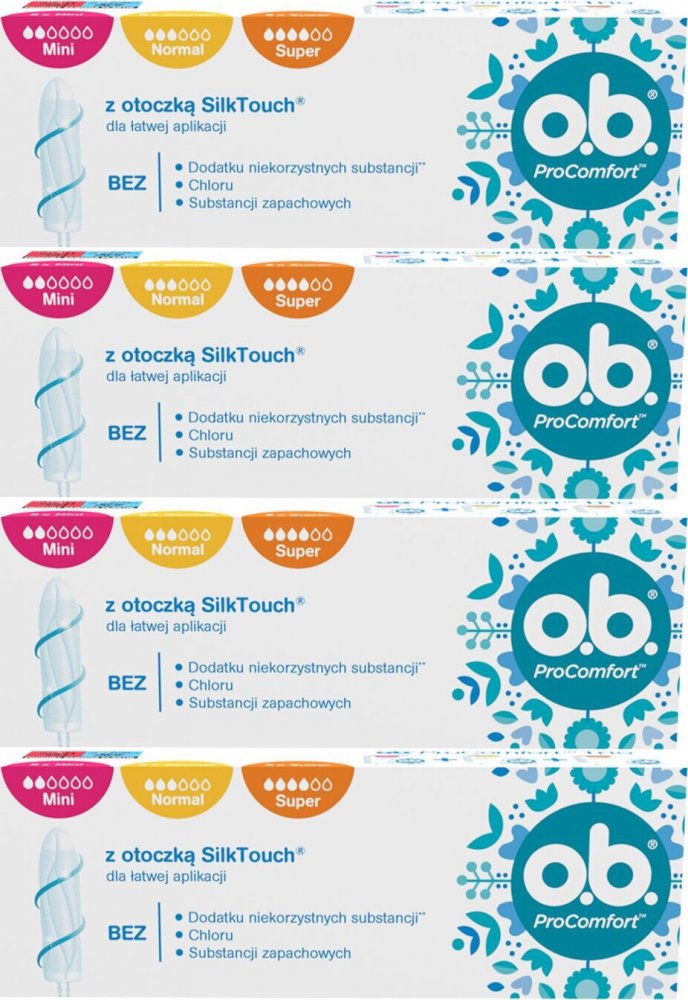 4x Tampony O.B ProComfort Trio, rozmiar mini/normal/super, 24 sztuki