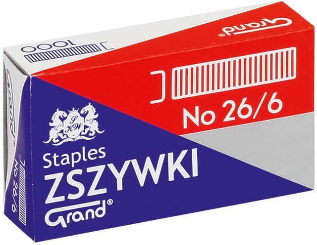 Zszywki Grand, 26/6, 1000 sztuk, srebrny