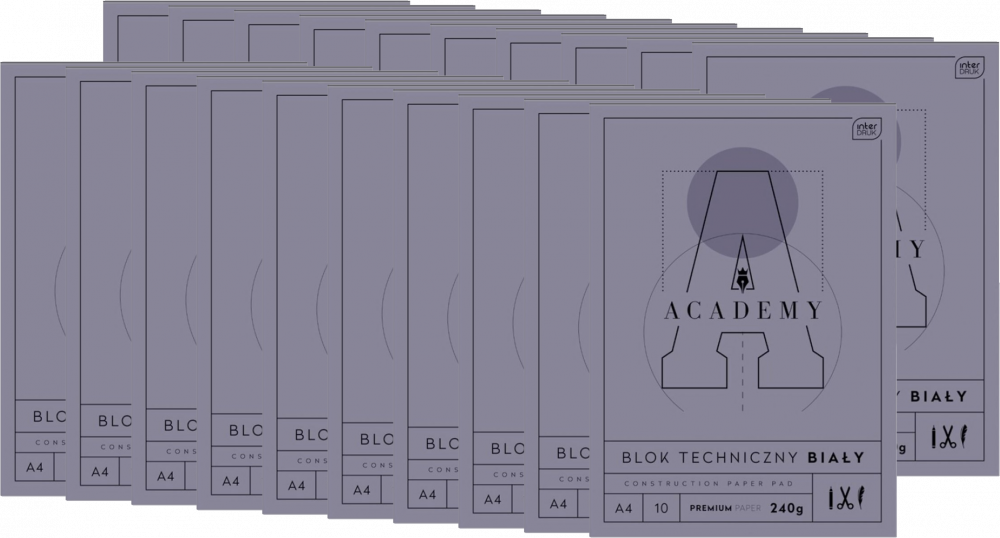 20x Blok techniczny Interdruk Academy, A4, 10 kartek, biały