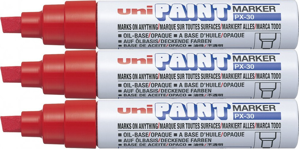 3x Marker olejowy Uni PX-30, ścięta, 8.5mm, czerwony