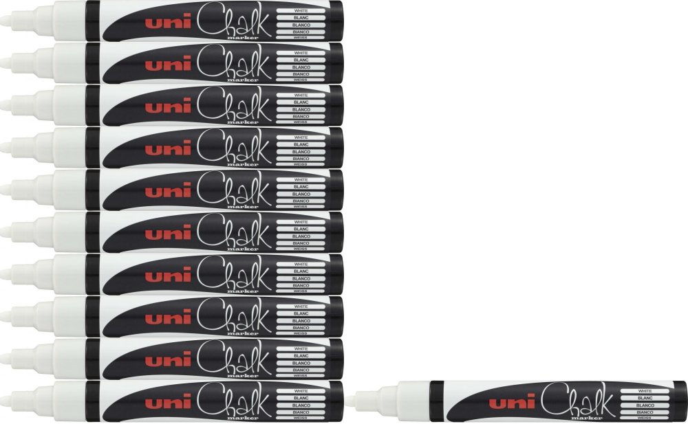 12x Marker kredowy Uni PWE-5M, okrągła, 2.5mm, biały