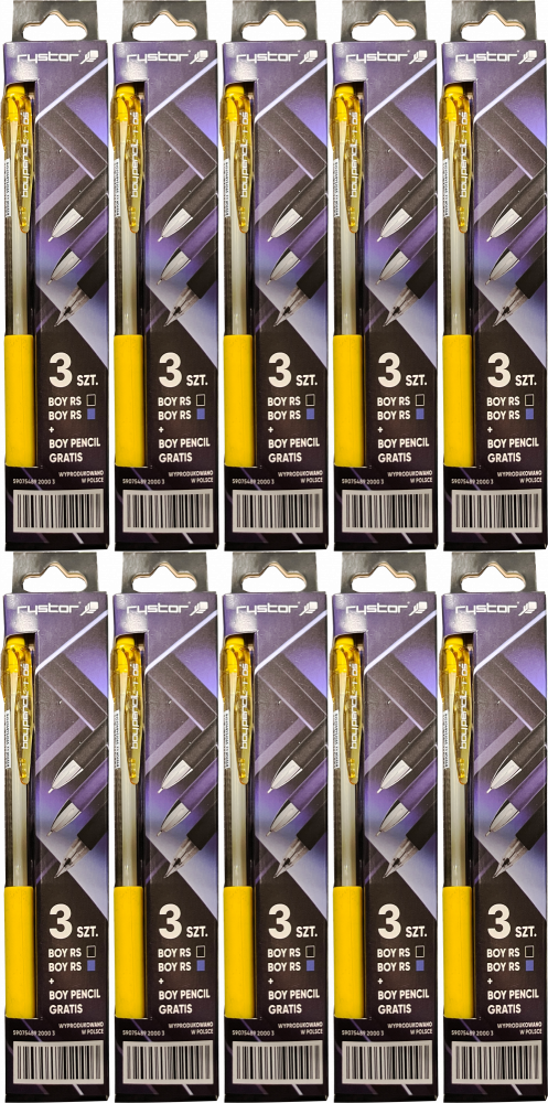 10x Zestaw Rystor, 2x długopis automatyczny Boy RS AC, 0.7mm, czarny/niebieski + ołówek automatyczny Boy Pencil 0.5mm/0.7mm, mix kolorów