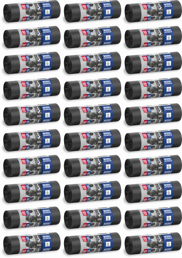 48x Worki na śmieci Anna Zaradna, supermocne, na odpady zmieszane, 60l, 10 sztuk, czarny