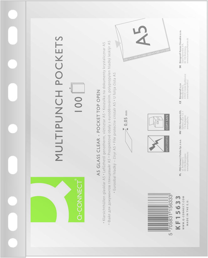Koszulki krystaliczne Q-Connect, A5, 50μm, 100 sztuk, transparentny