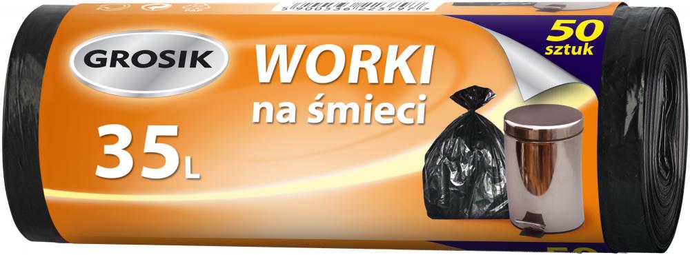 Worki na śmieci Grosik, na odpady zmieszane, 35l, 50 sztuk, czarny