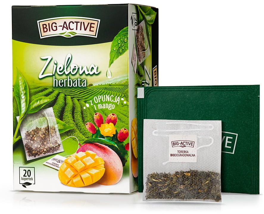 Herbata zielona smakowa w kopertach Big-Active, opuncja + mango, 20 sztuk x 1.7g