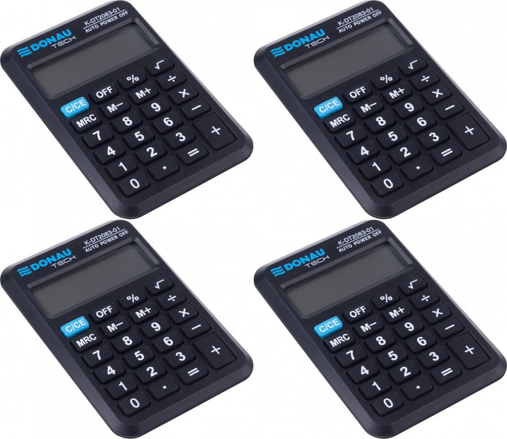 4x Mały kalkulator kieszonkowy Donau Tech, 8-cyfr, 89x58x11 mm, czarny