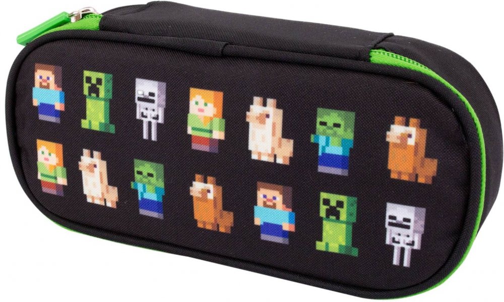Piórnik szkolny Astra Minecraft Multicharacters AC5, saszetka, bez wyposażenia, 22x11x5.5cm, czarno-zielony