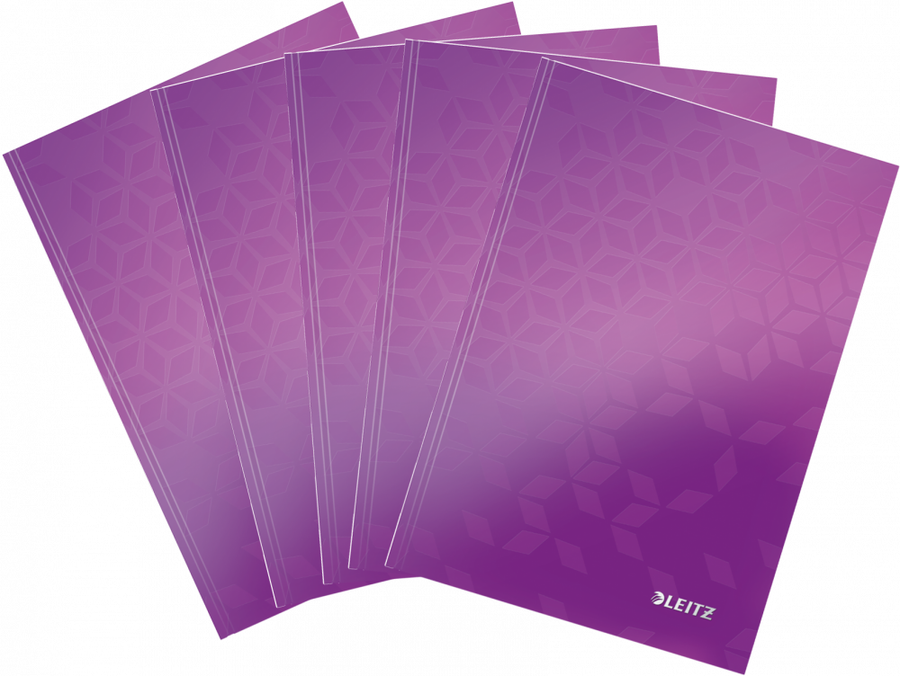 5x Zeszyt w kratkę Leitz Wow, A5, twarda oprawa, 80 kartek, fioletowy