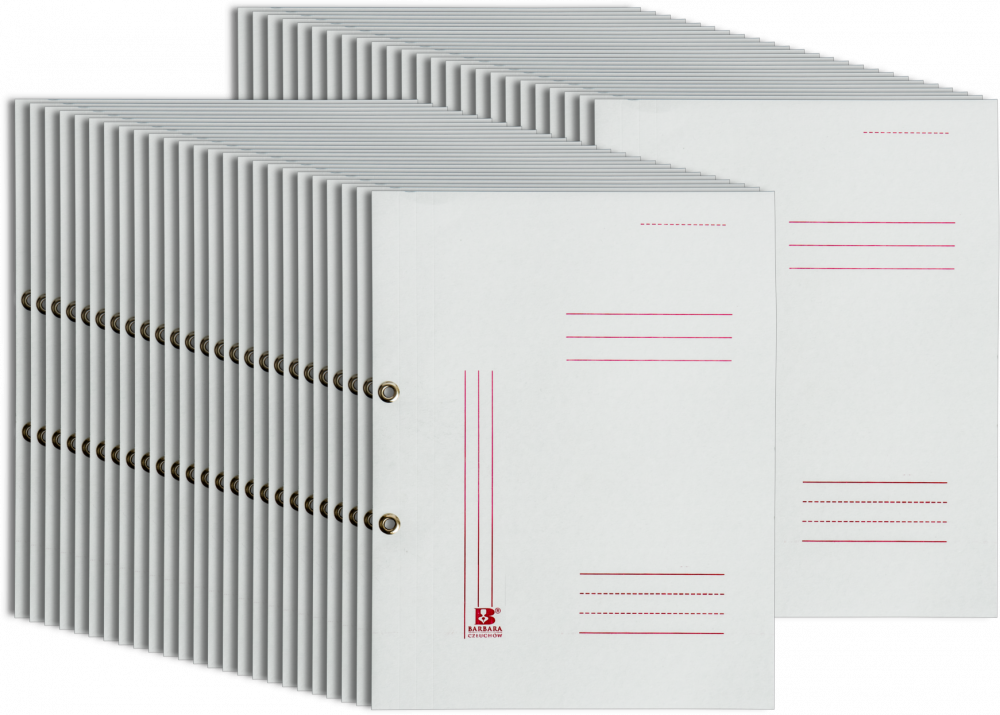 50x Skoroszyt kartonowy oczkowy Barbara, A4, do 150 kartek, 250g/m2, biały