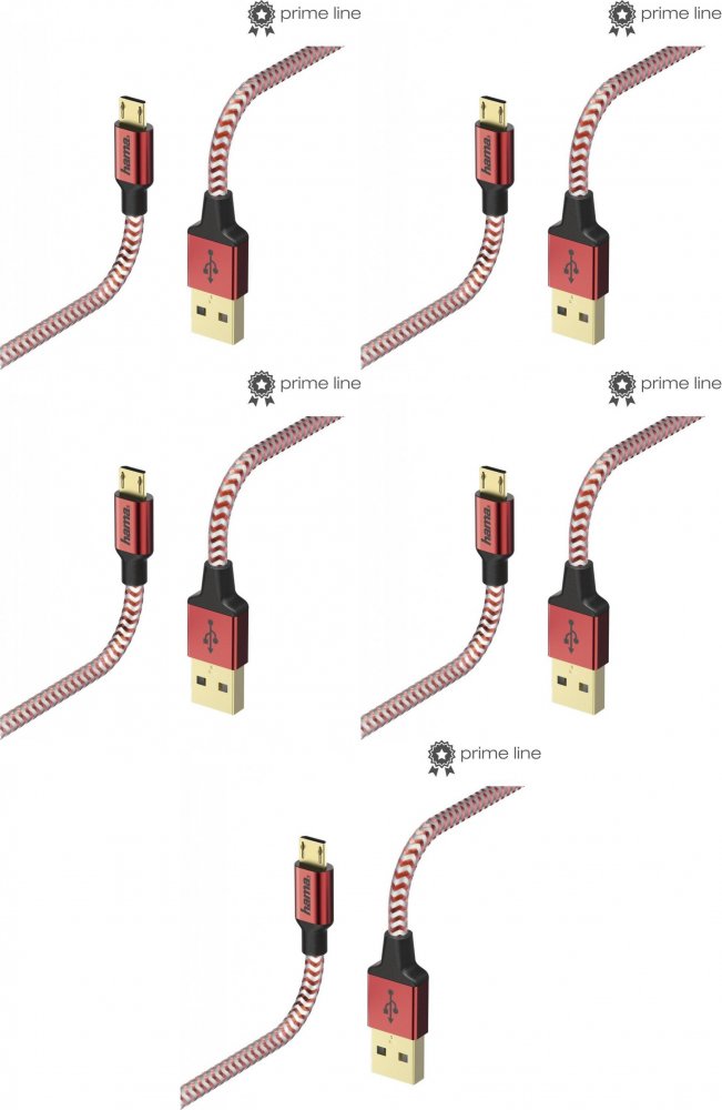 5x Kabel ładujący Hama Reflected Micro USB, 1.5m, czerwony