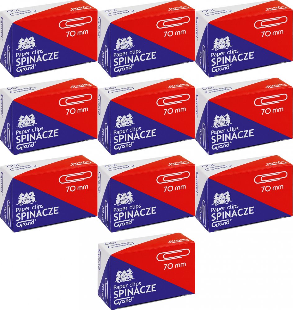 10x Spinacz Grand, okrągły, 70mm, 50 sztuk, srebrny