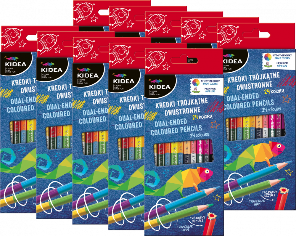 10x Kredki ołówkowe Kidea, dwustronne, 12 sztuk/24 kolory, mix kolorów