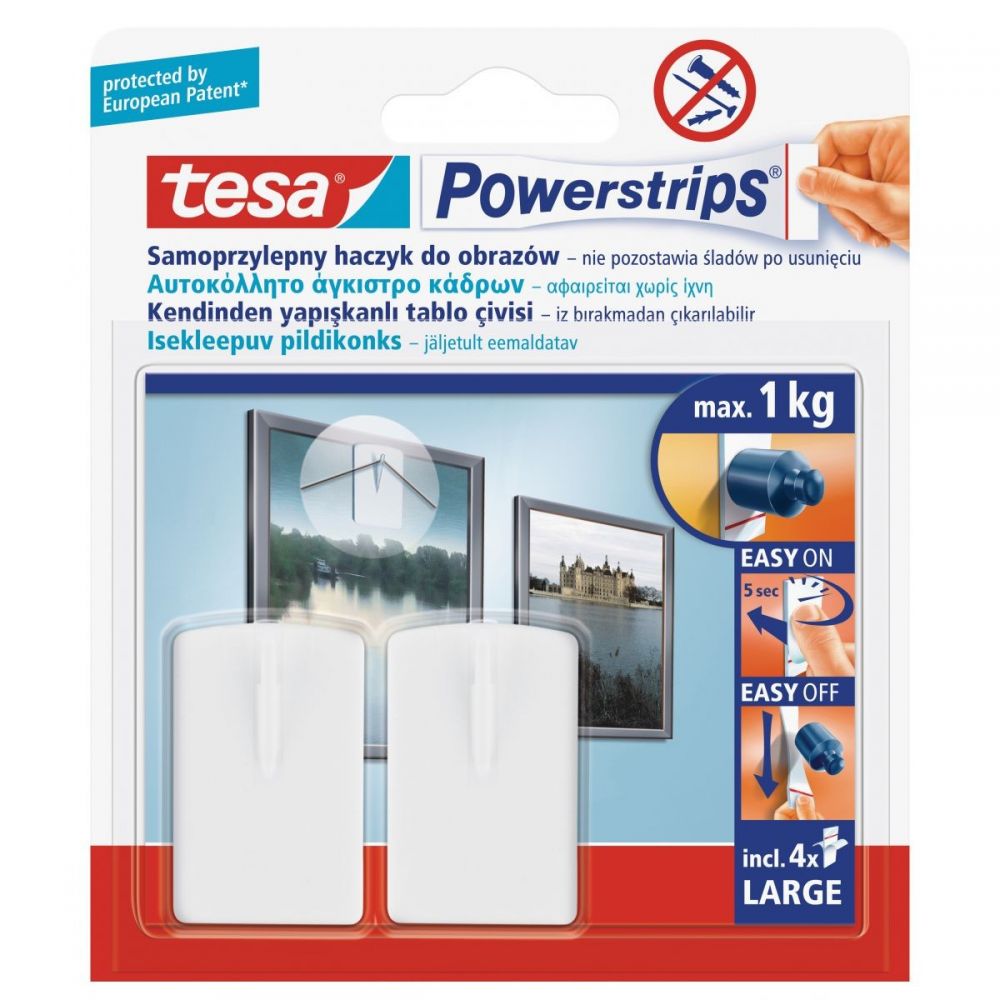 Haczyki samoprzylepne Tesa Powerstrips, do wieszania obrazów, 2 sztuki, biały