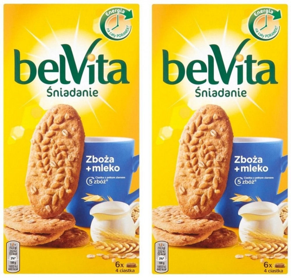2x ciastka zbożowe Belvita, 5 zbóż, 300g