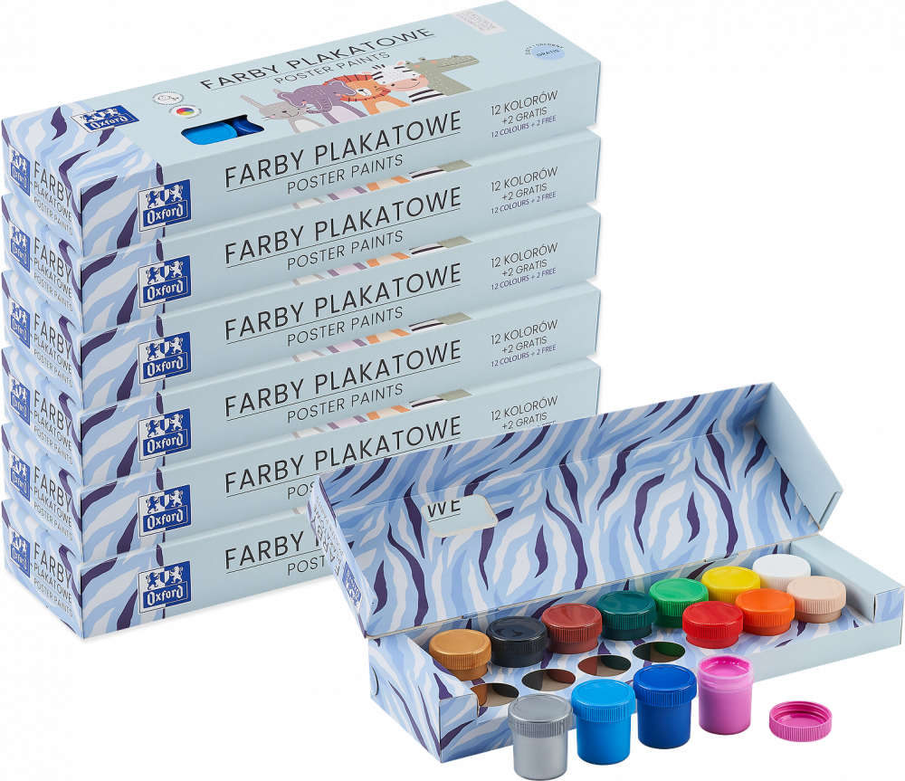 6x Farby plakatowe Oxford Kids, 20ml, 12 sztuk + 2 gratis, mix kolorów