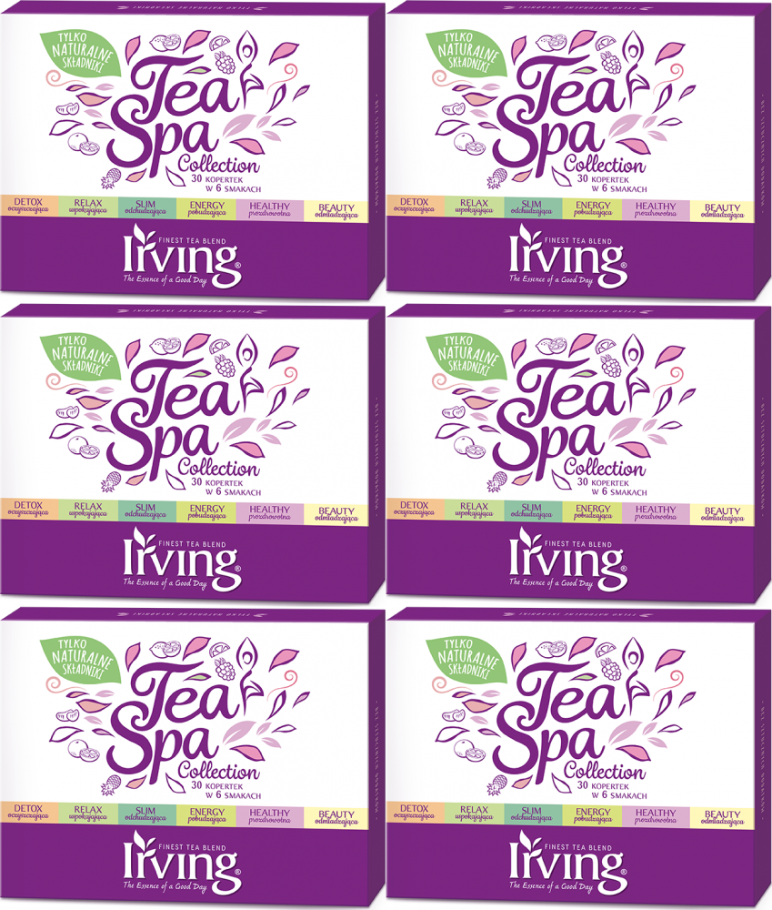 6x Zestaw herbat w kopertach Irving Tea SPA, 30sztuk x 1.5g, 6 smaków