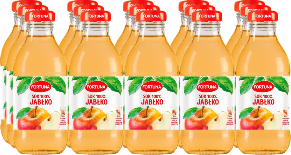 15x Sok jabłkowy 100% Fortuna, butelka szklana, 0.3l