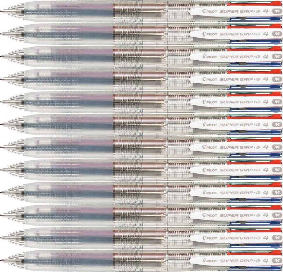 12x Długopis Pilot Super Grip G, 4 wkłady, 1.0mm, transparentny