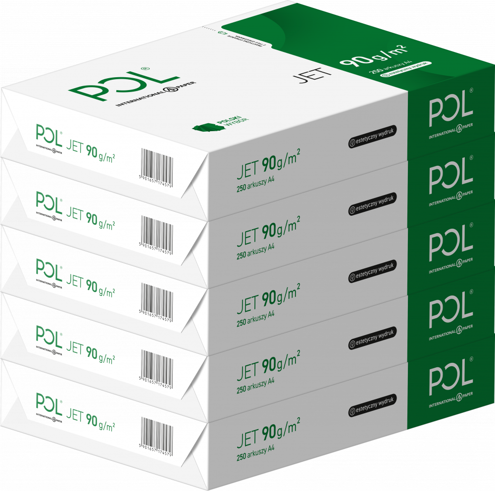 5x papier ksero Poljet, A4, 90g/m2, 250 arkuszy, biały
