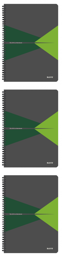 3x Kołonotatnik Leitz Office, A4, w kratkę, 90 kartek, okładka kartonowa, szaro-zielony
