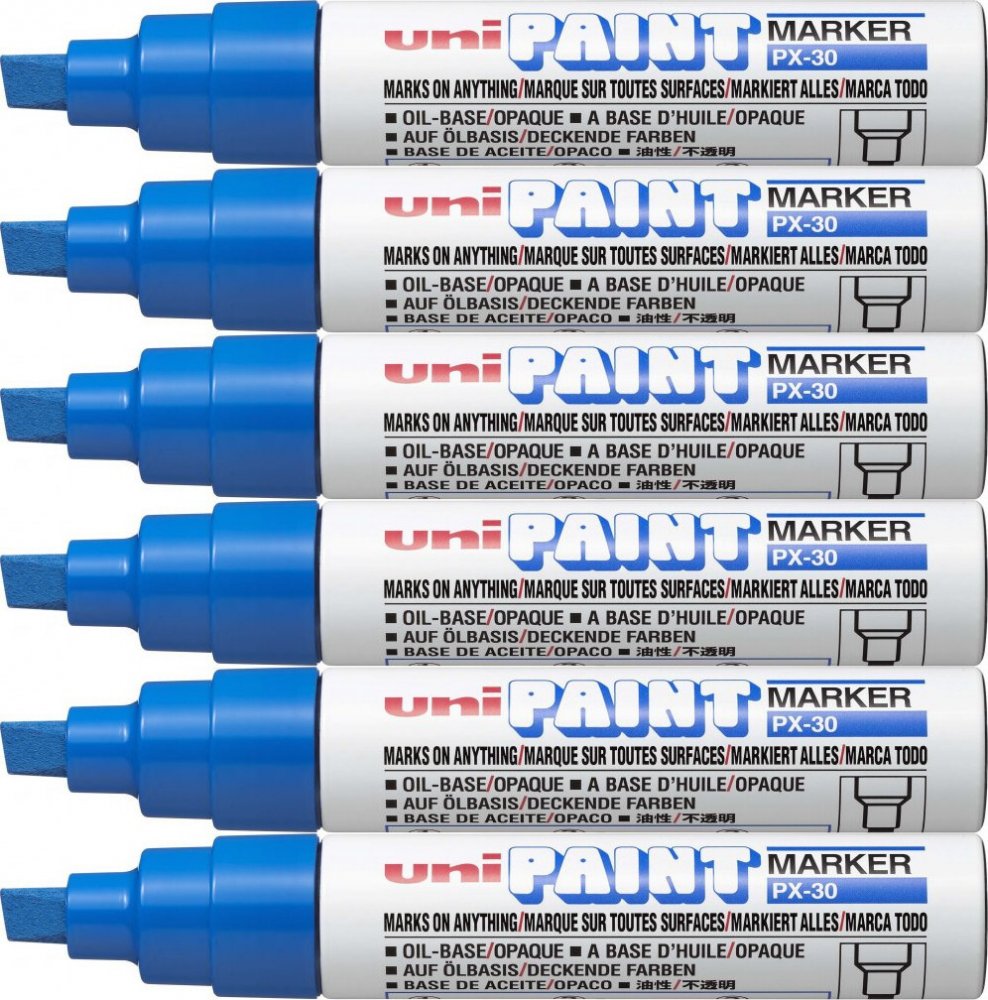 6x Marker olejowy Uni, PX-30, ścięta, 8.5mm, niebieski