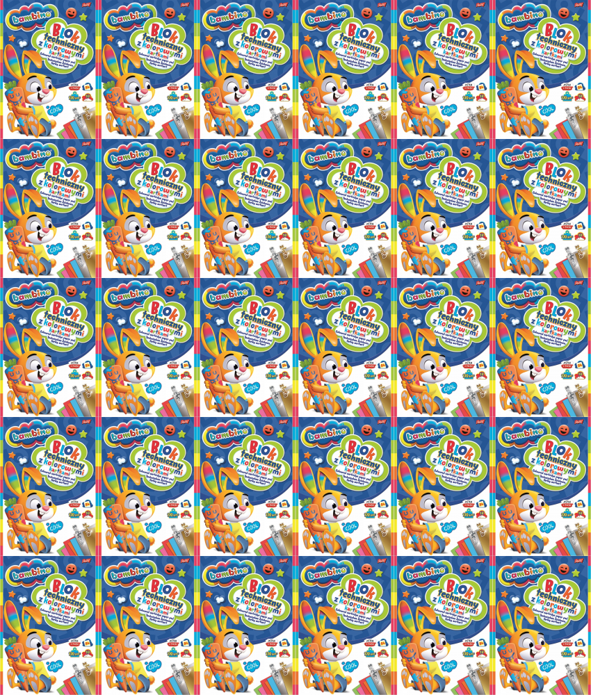 40x Blok techniczny Bambino Zwierzaki Uczniaki, A4, 10 kartek, kolorowy