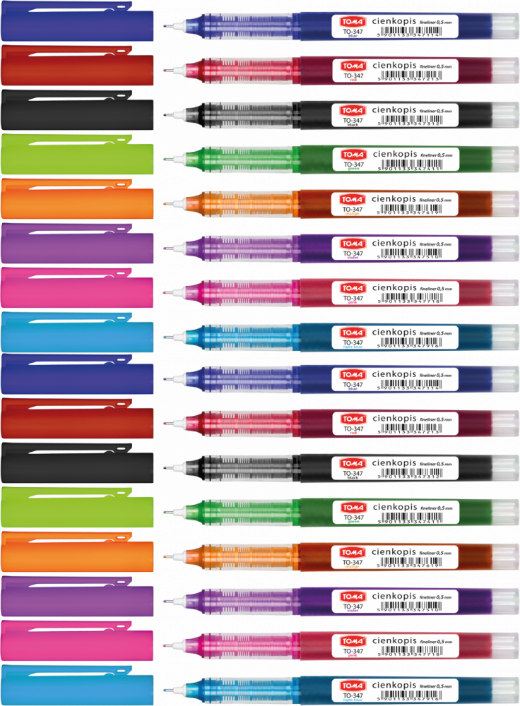 2x Cienkopis kapilarny Toma TO-347, okrągła, 0.5mm, 8 sztuk, mix kolorów