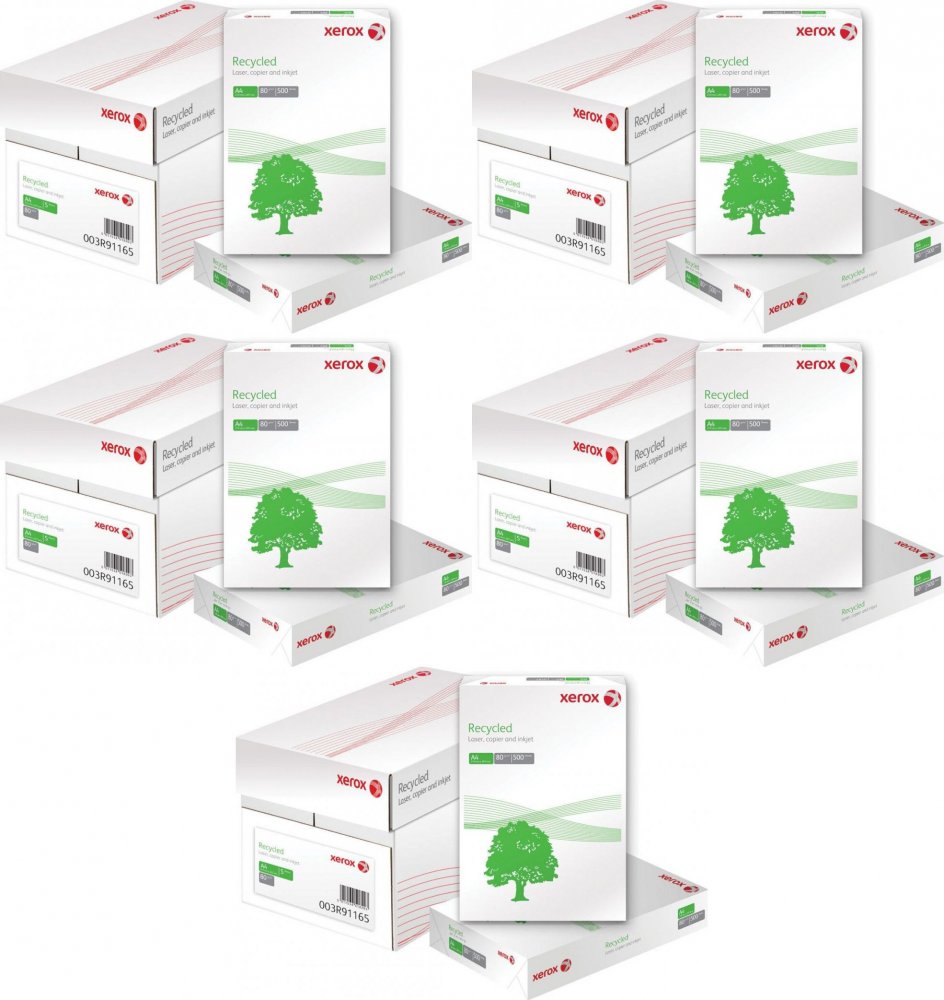 5x Papier ksero Xerox Recycled, A4, 80g/m2, 500 arkuszy, biały